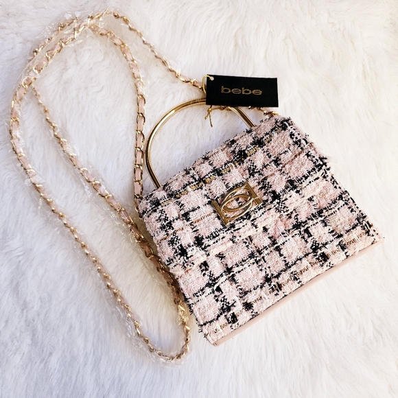 NWT bebe Kamala Top Handle Tweed Crossbody with Chain Strap - Picture 1 of 4